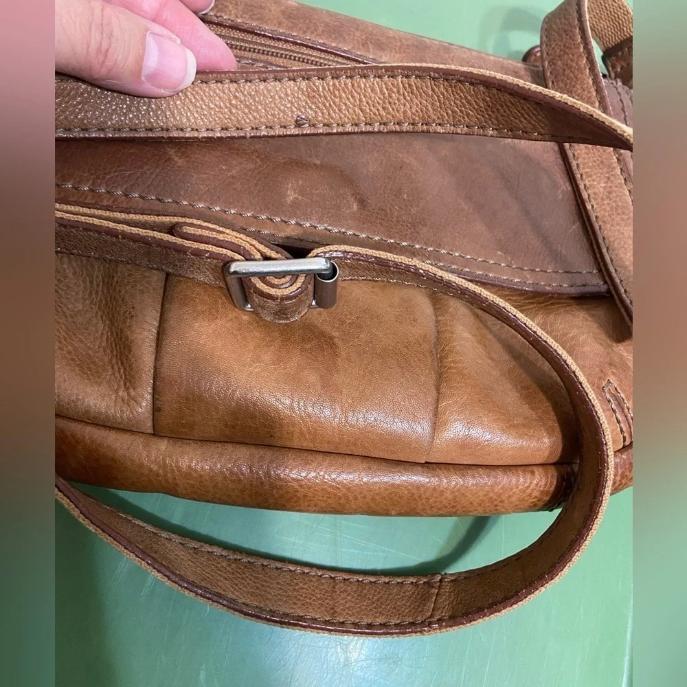 Vintage Fossil Crosstown Crossbody Bag Pebbled Leather Chestnut Brown